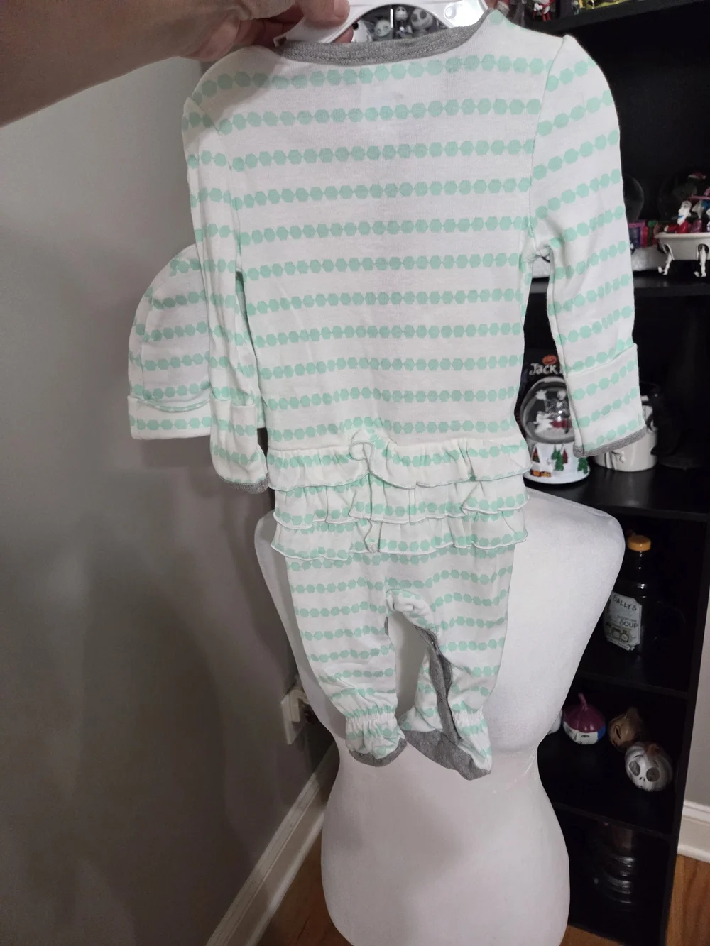 cloud island Mint and Gray Baby One-Piece Sleeper With Matching Hat